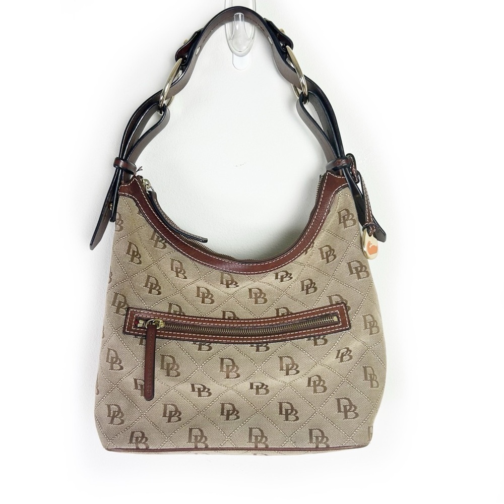 Dooney & Bourke Tan Brown DB vintage monogram buckled hobo/shoulder bag